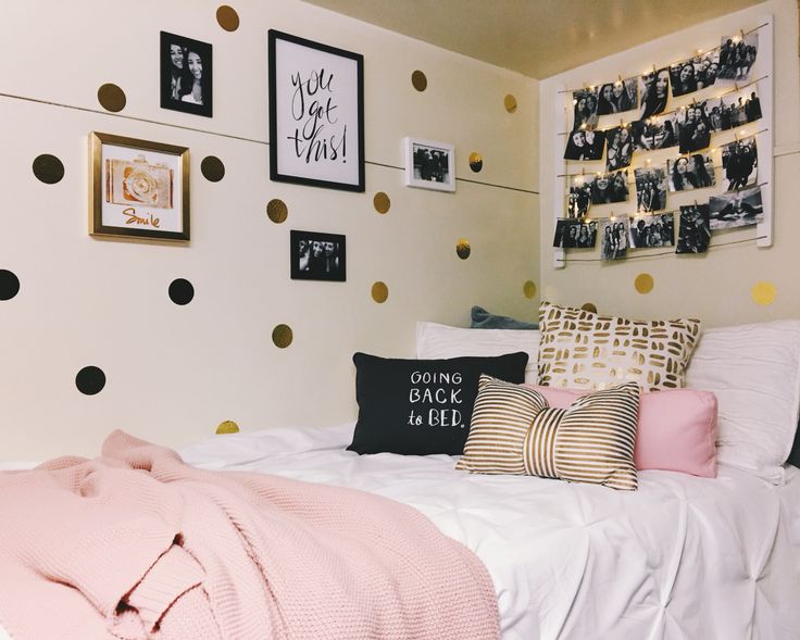 Dorm Room white pink gold black grey (With images) | Dorm room wall ...