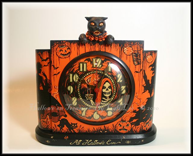 all hallows eve another black cat clock with all the bells and whistles of halloween halloween treasure studio 2011 artwork by cali lee