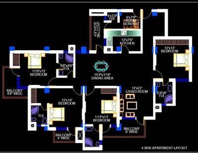 1850 SQFT 4 BHK Apartment Plan DWG File | Plan n Design ...