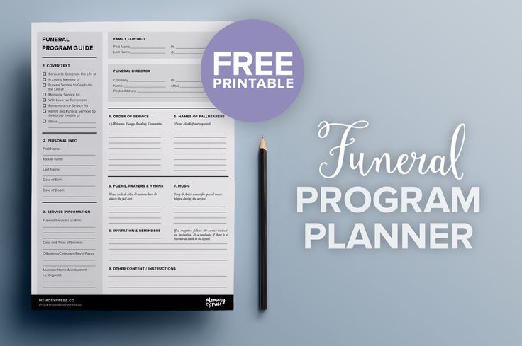 A free downloadable check-sheet to help you plan the content for a funeral program. One click download. Free printable resource.
