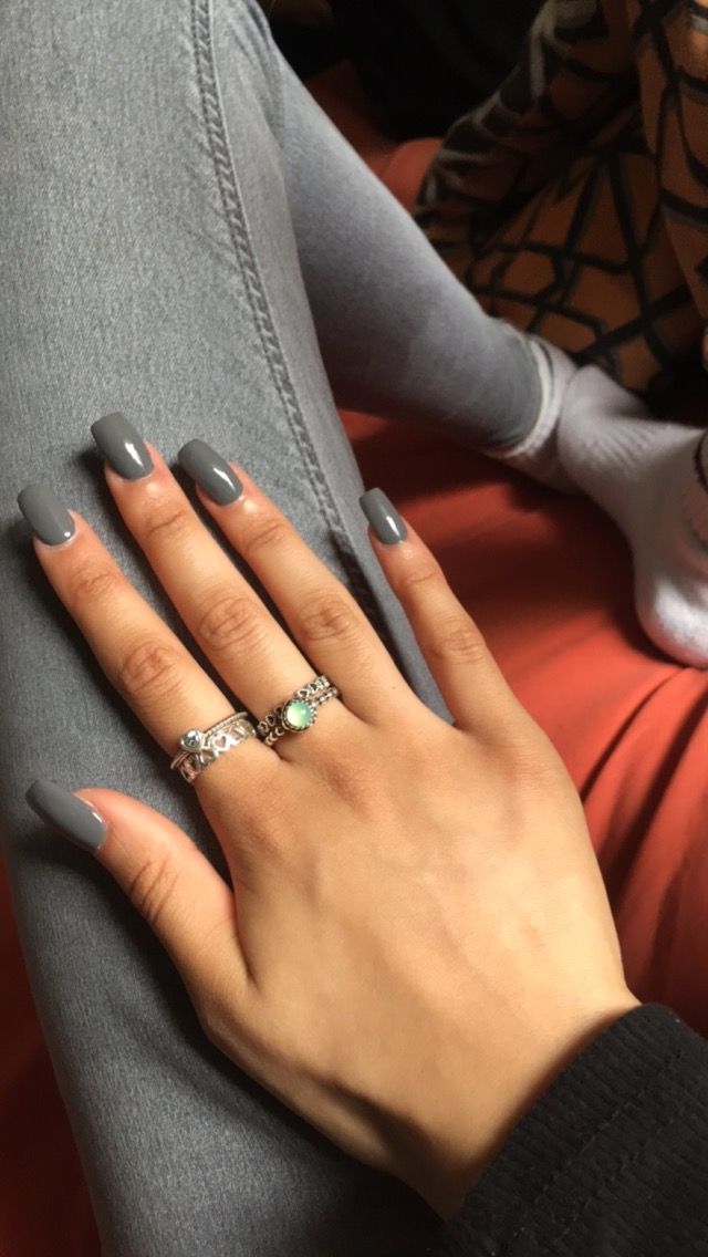 Grey, acrylic, square shape | Long square nails, Acrylic ...