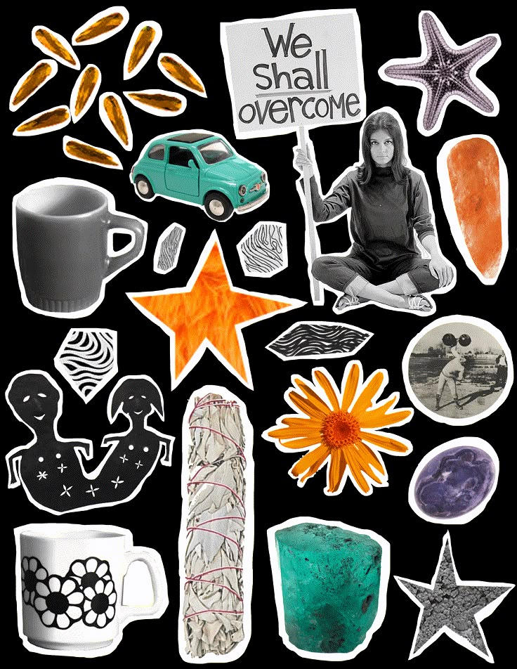 an assortment of stickers with pictures and words on them