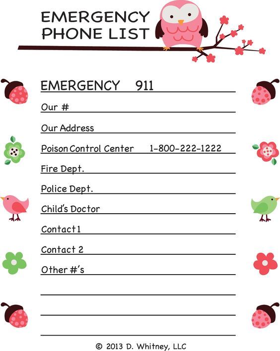 emergency phone list template for kids google search emergancy list