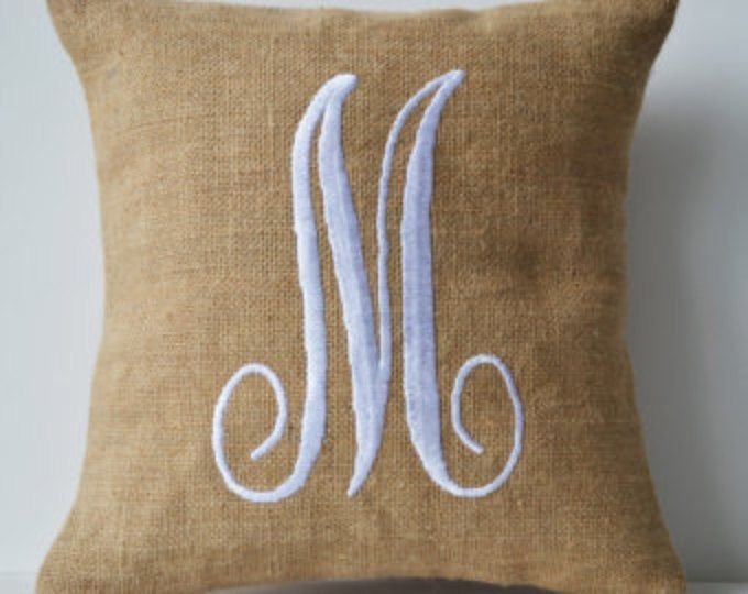 Burlap Monogram Pillows Cover, Custom Burlap Initial Pillow, Monogram Throw