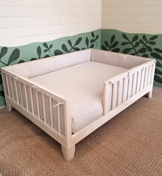 Organic Linen Padded Rail Guard Railed Bed Sold Separately Etsy Floor Bed Kids Toddler Bed Raised Bed Frame