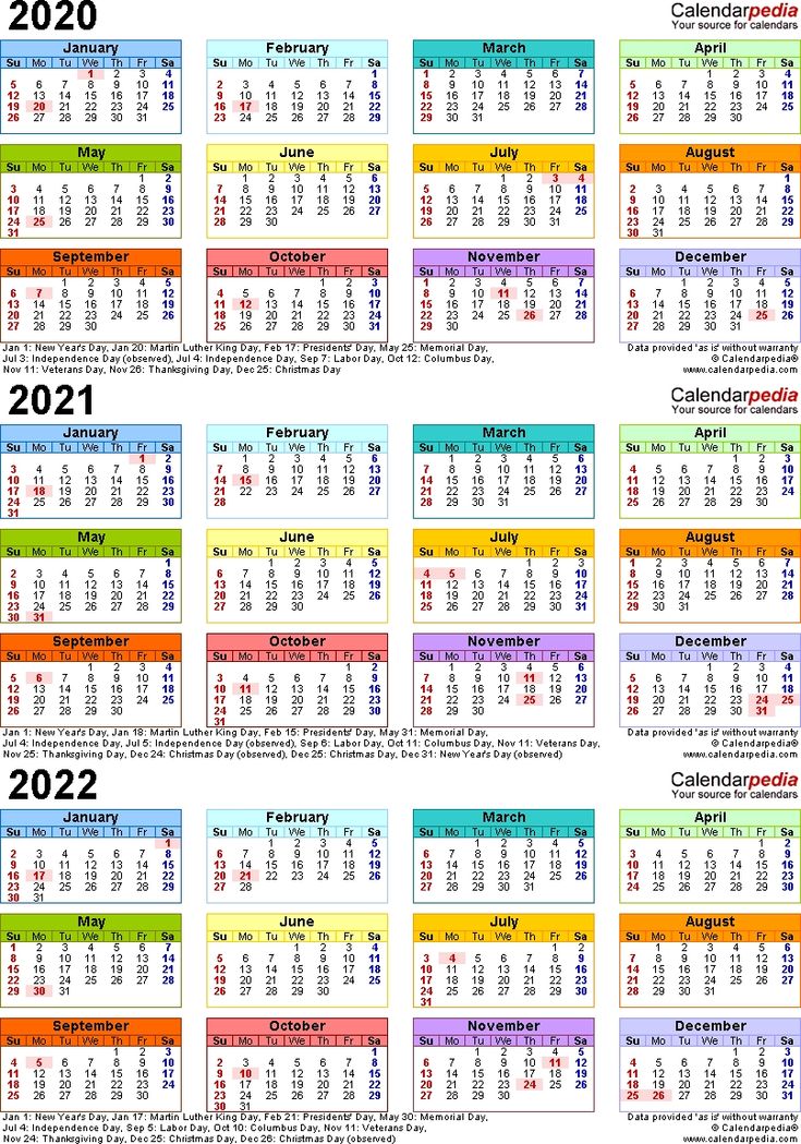 Dashing 3 Year Calendar 2020 To 2022 Yearly calendar