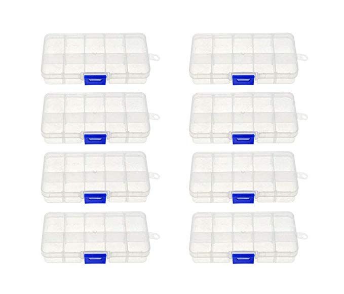 ReachTop Jewelry Box Organizer Storage Container with Adjustable Dividers 8 Pack 10 Grids Clear Bead Organizer Plastic Jewelry Storage Containers for Women