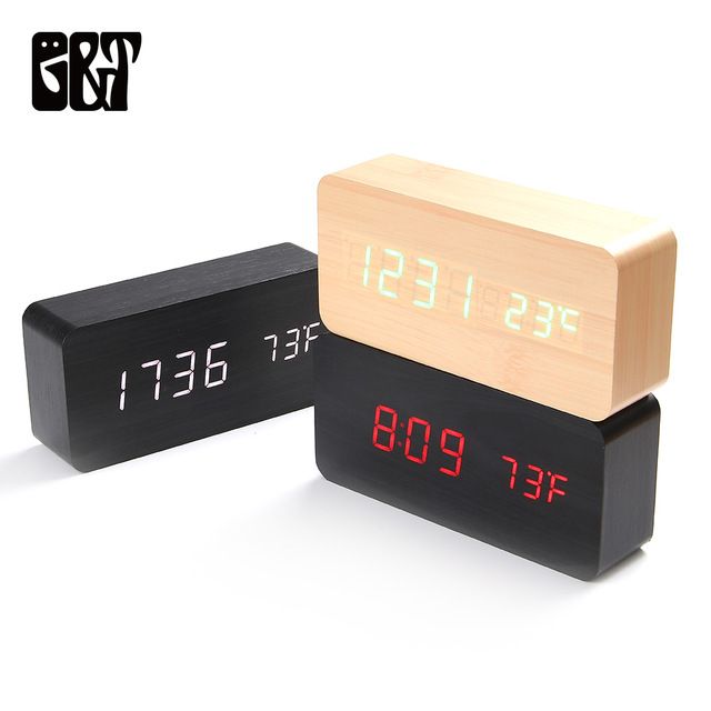 Wooden Led Alarm Clocks Morden Temperature Electronic Clock