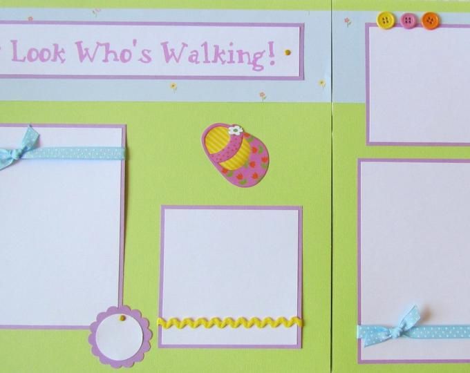Baby page Sweet Girl; girl page; child page; 12x12 scrapbook page; Premade scrapbook layout; green pink and purple