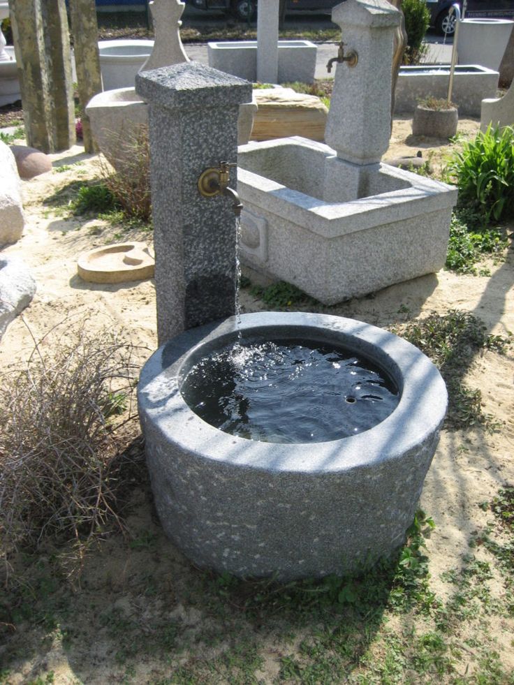 Steinbrunnen Garten Granitbrunnen für den Garten, innen geschliffen, O 080 h50 cm | Brunnen