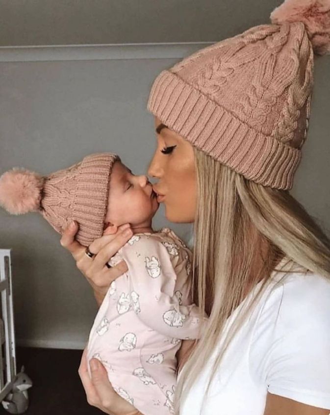 Soft Knit Dad Mom /& Baby Child Matching Knitted Hat Warm Winter Kids Beanie