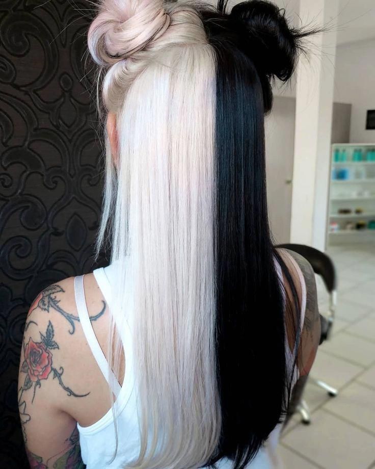 Half Black And Half Grey Water Wavy Quite Long Syn Black Cool Front Girl Grey Iglastfeastofthewolves La Split Dyed Hair Hair Inspo Color Hair Dye Colors