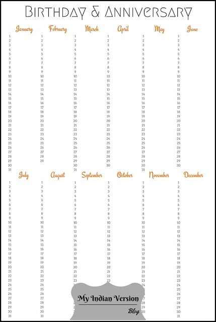 Birthday Anniversary Calendar Free Printable Bullet Journal 1 Page Layout Orange Birthday Anniversary Calendar