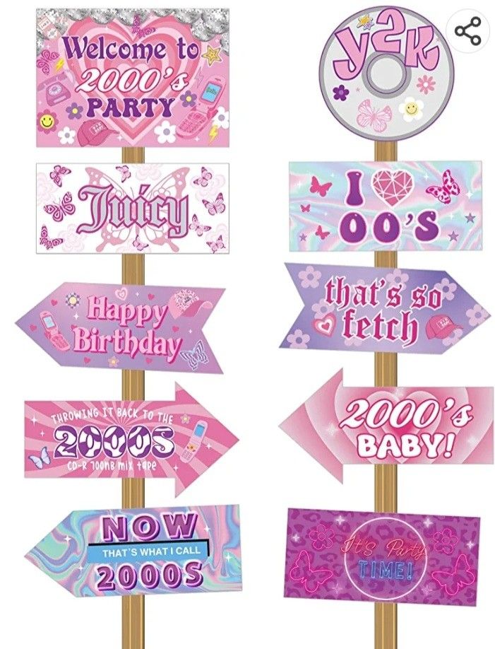 20 Pcs Y2K 2000s Pink Party Sign Decorations 00s Party Decorations 2000 20 Pcs Y2K 2000s Pink Party Sign Decorations 00s Party Decorations 2000