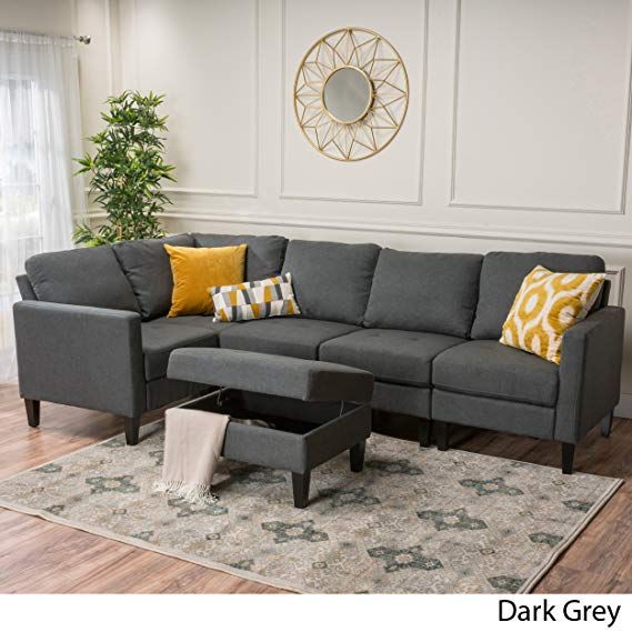 Ina Dark Grey Fabric Sectional Couch With Storage Ottoman Sofas Fabric Sectional Sofas, Dark Grey Fabric Sectional Sofa