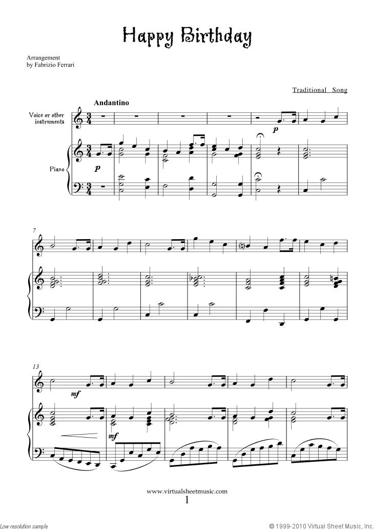 Download And Print Happy Birthday Sheet Music For Piano Voice Or Other 