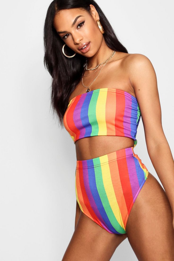Tall Rainbow Stripe Hotpants | Boohoo