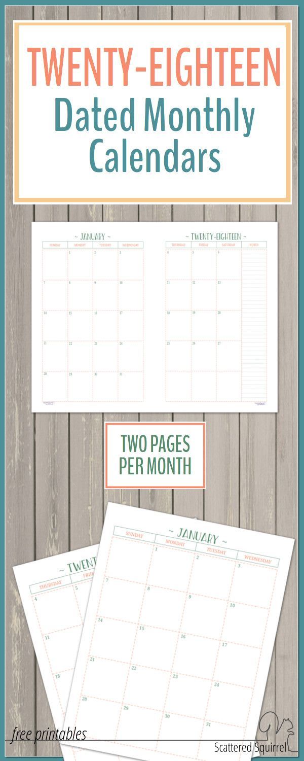two page per month 2018 dated calendars are ready planners two page monthly calendar