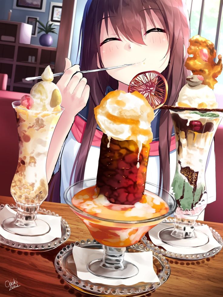 Cute anime girl eating