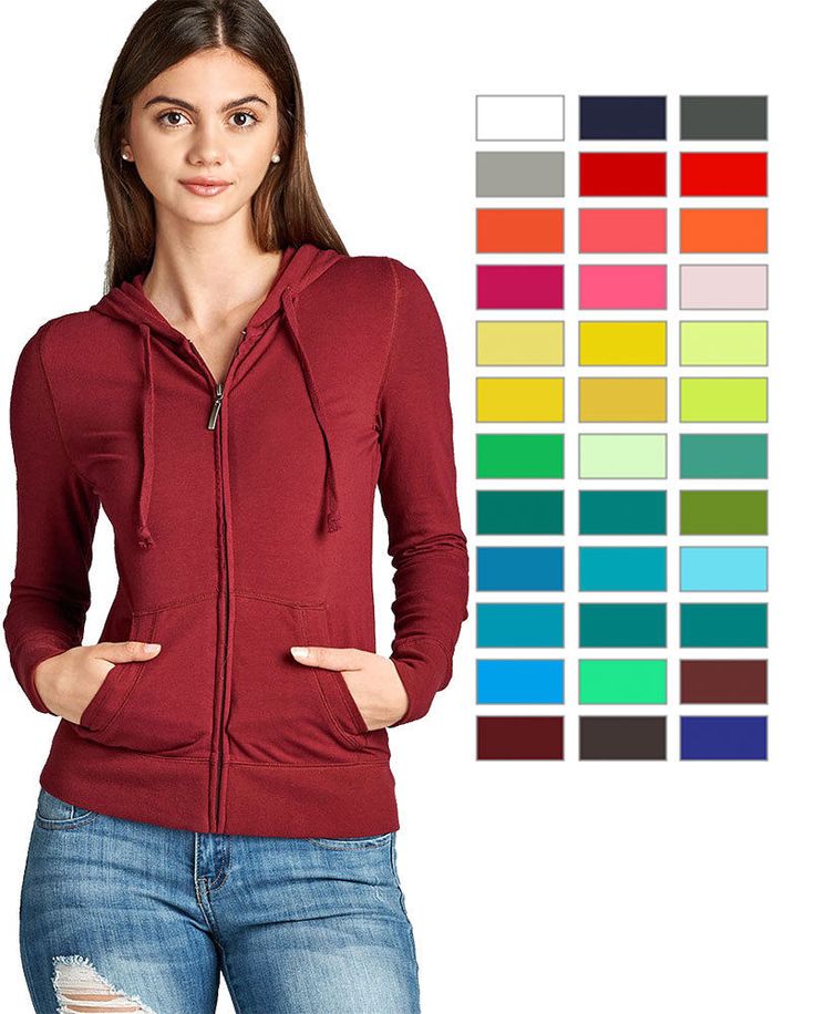 Women's Basic Zip Up Long Sleeve Hoodie Jacket Lined Drawstring Hood w/ Pockets Women's Basic Zip Up Long Sleeve Hoodie Jacket Lined Drawstring Hood w/ Pockets