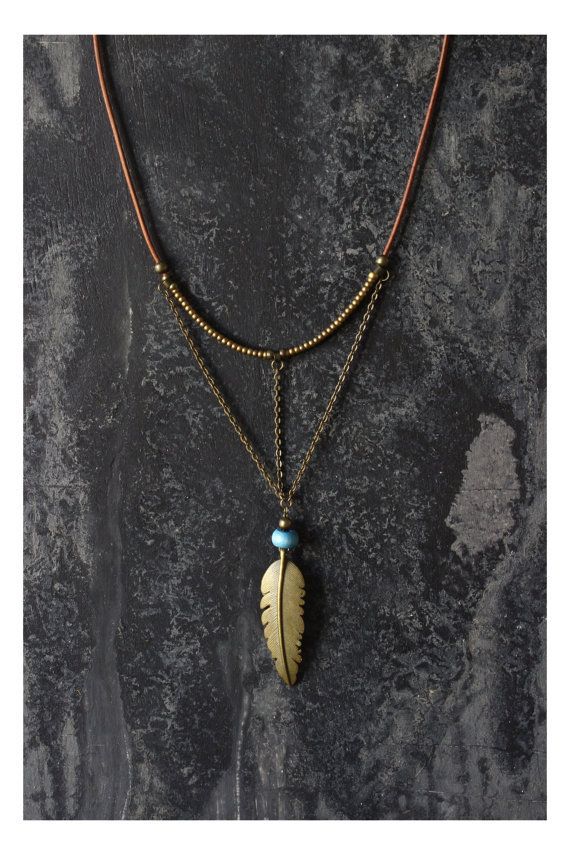 Boho necklace feather necklace hippie necklace by AnankeJewelry