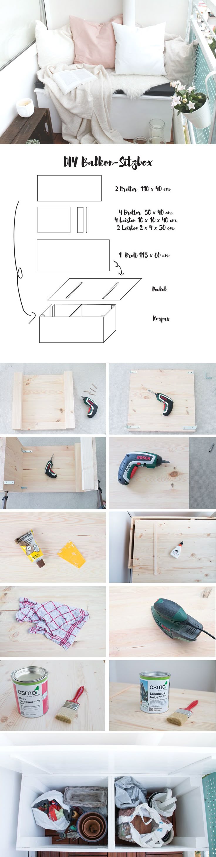 Anleitung für eine DIY Sitzbox für den Balkon - die beste Möglichkeit Platz z...