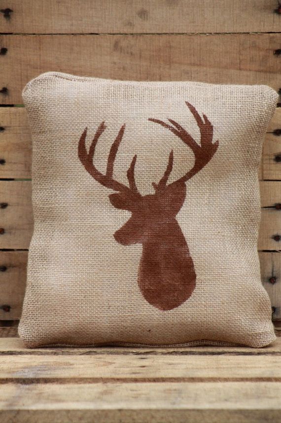 Deer Cabin Decor Rustic DIY Burlap Jute Decorative Pillow Cover 12x12 On Etsy 1800 Deer Cabin Decor Rustic DIY Burlap Jute Decorative Pillow Cover 12x12 On Etsy 1800
