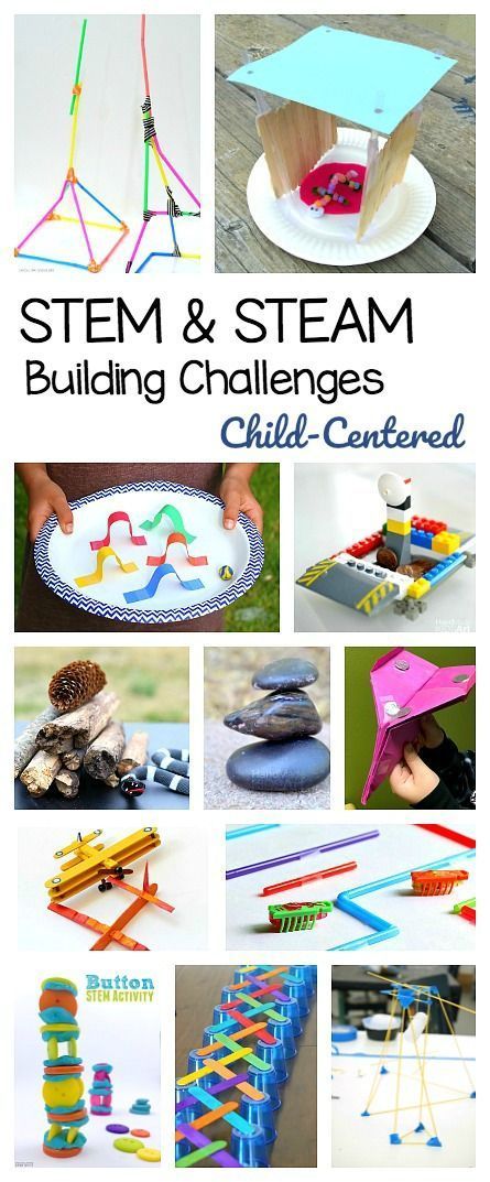 stem and stem building challenges for children to build with colored pencils, construction paper, and