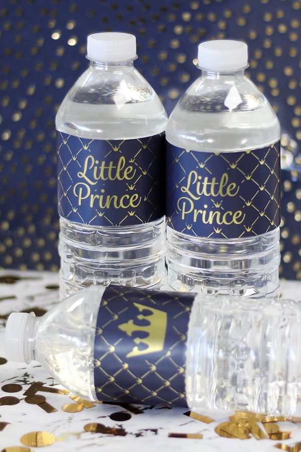 Royal Prince Metallic Foil Baby Shower Water Bottle Labels Wrap these shiny met...
