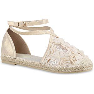 stiefelparadies Damen Slippers Espadrilles Bast Glitzer Flandell