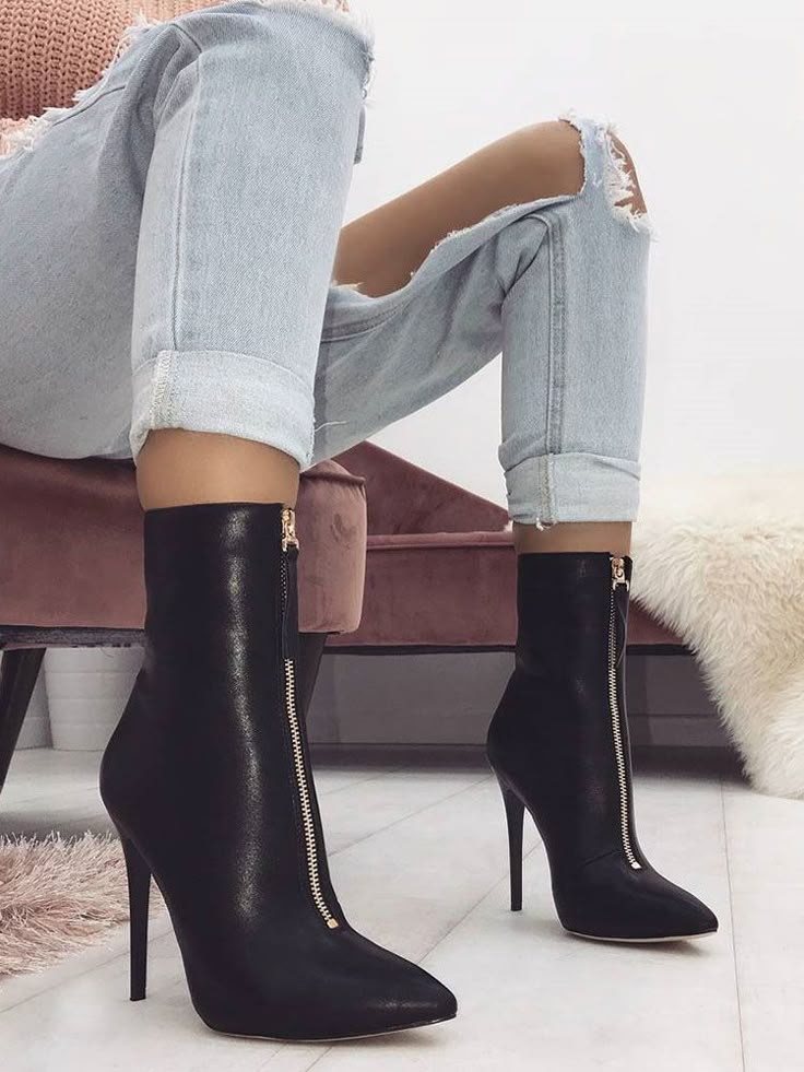 SALE! SALE! SALE! Front Zipper Thin Heeled Boots. #shoes #womens #boot #boots #…