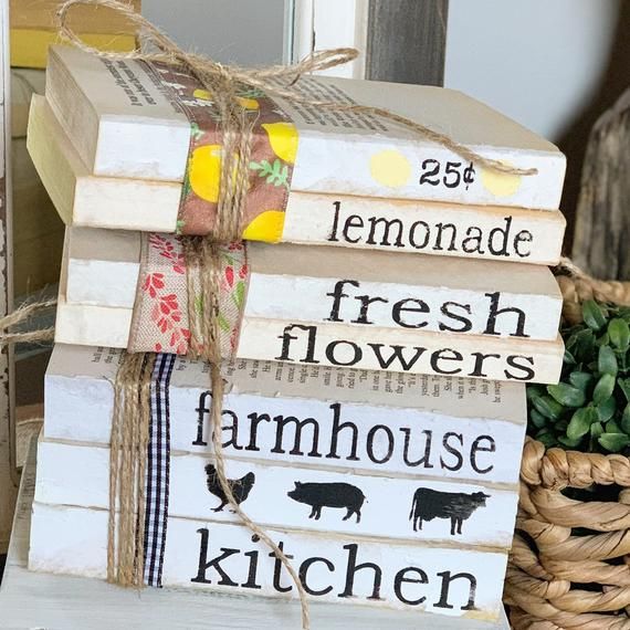 Stamped books / Farmhouse Decor / Book Stack / Fresh ... Stamped books Farmhouse Decor Book Stack Fresh