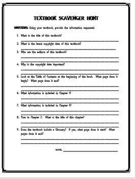science textbook scavenger hunt template