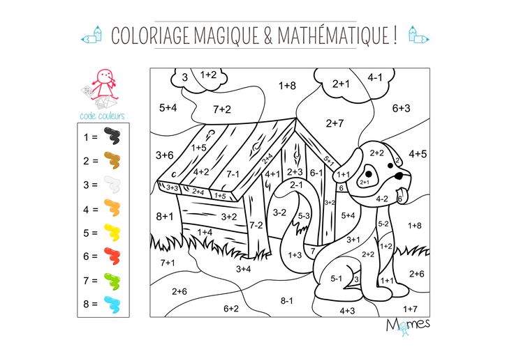 Coloriage magique et mathématique  le chien  Coloriage magique