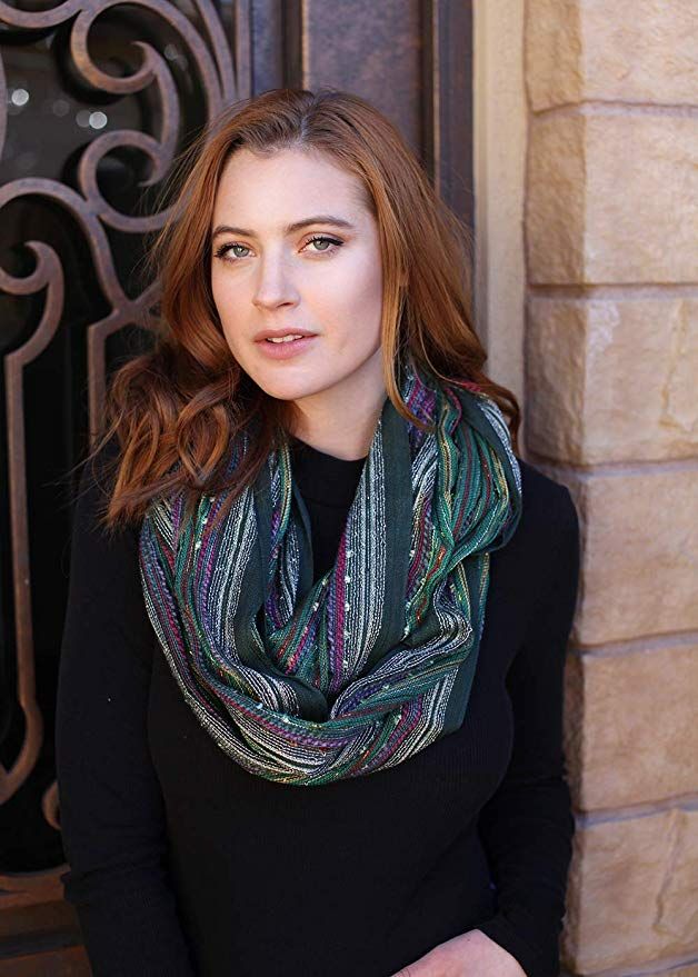 Premium Striped Glitter Infinity Loop Fashion Scarf Blue