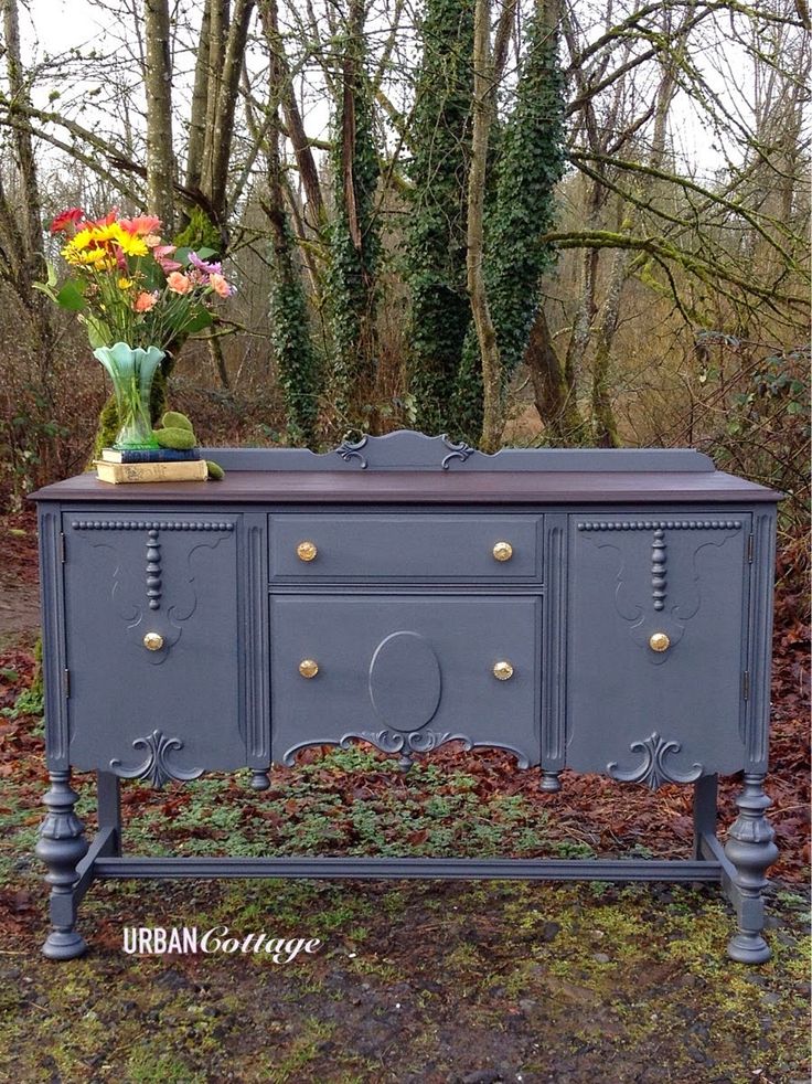 Vintage Buffet In General Finishes Milk Paint Queenstown Gray With Java Gel Stained Top Vintage Buffet In General Finishes Milk Paint Queenstown Gray With Java Gel Stained Top