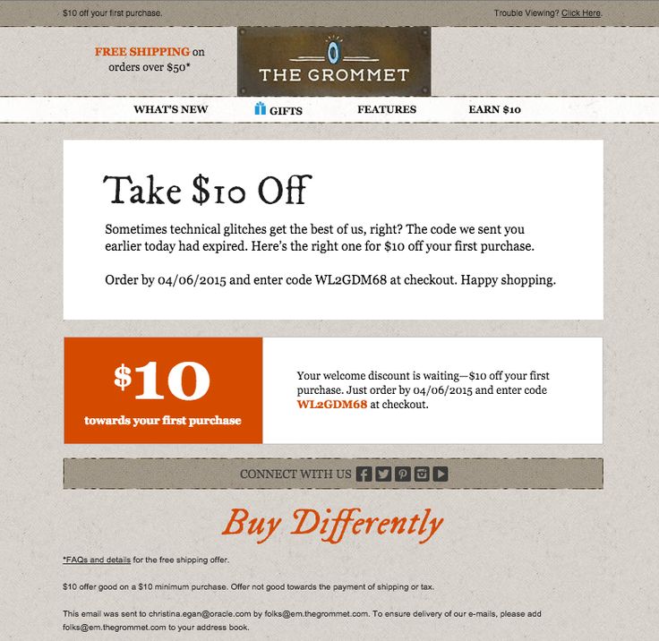 Email from The Grommet apologizing for sending out faulty coupon code Email from The Grommet apologizing for sending out faulty coupon code