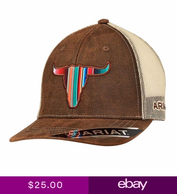 Ariat Mens Western Hat Baseball Mesh Cap Snap Back Logo Serape Bull 1517327
