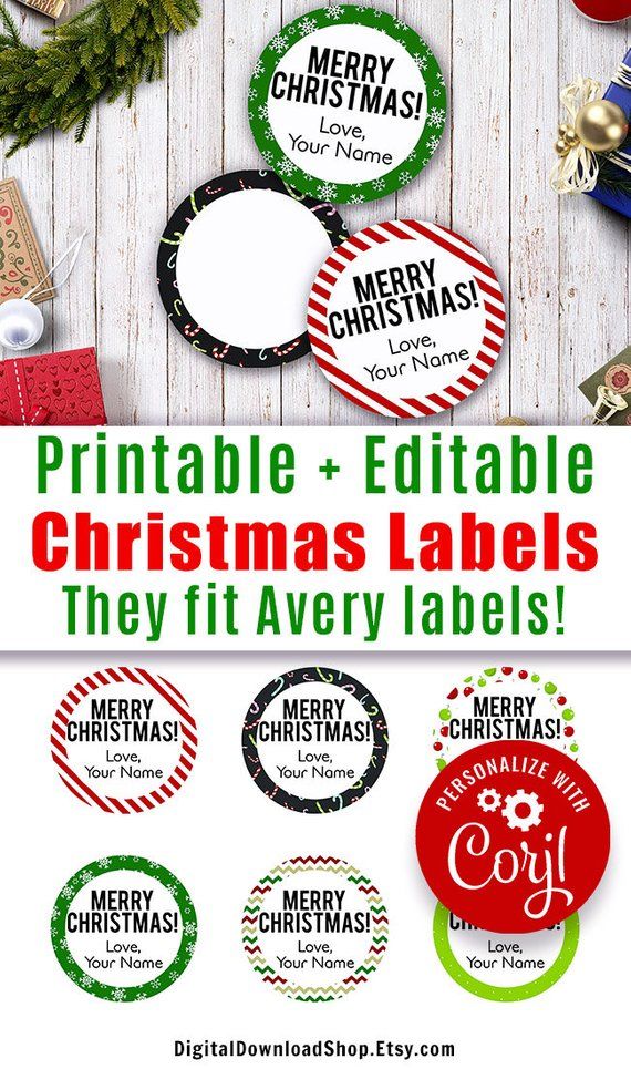christmas labels editable round