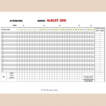 teachers attendance sheet