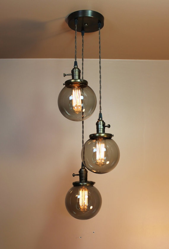 Chandelier Lighting Pendant Lights Grey Smoke Gl Globes Chandelier Lighting Pendant Lights Grey Smoke Gl Globes Antique Style Wire Oil Rubbed Bronze Finish Edison Light Bulbs For The Home Pinterest