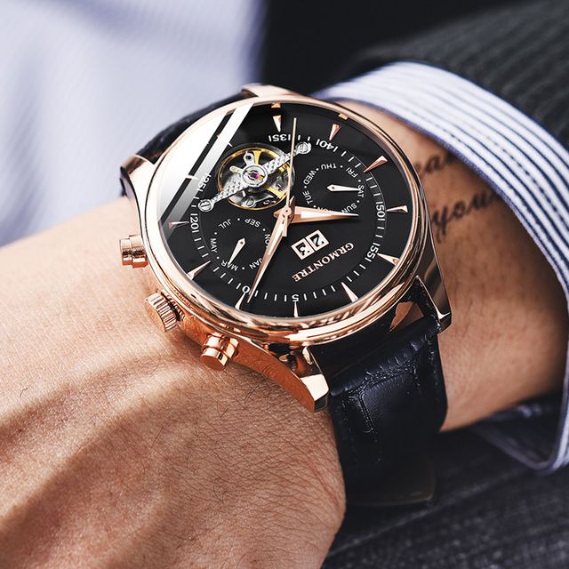 Skeleton Tourbillon Mechanical Watch Men Automatic Classic Rose