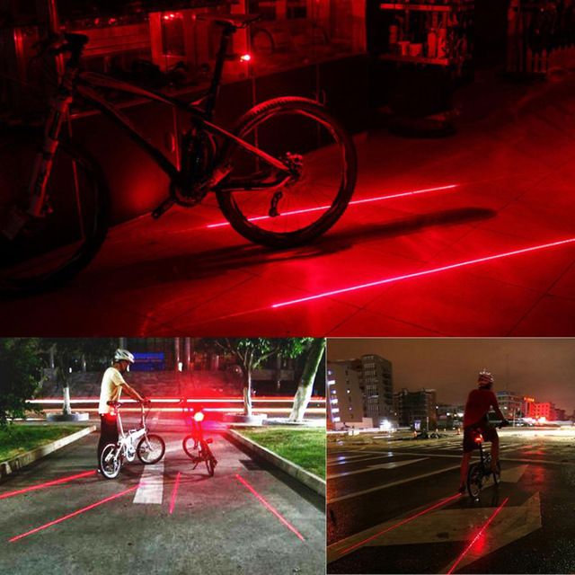 2 Laser 5 LED Rear Cycling Bike Bicycle Tail Light Beam Safety Warning Red Lamp