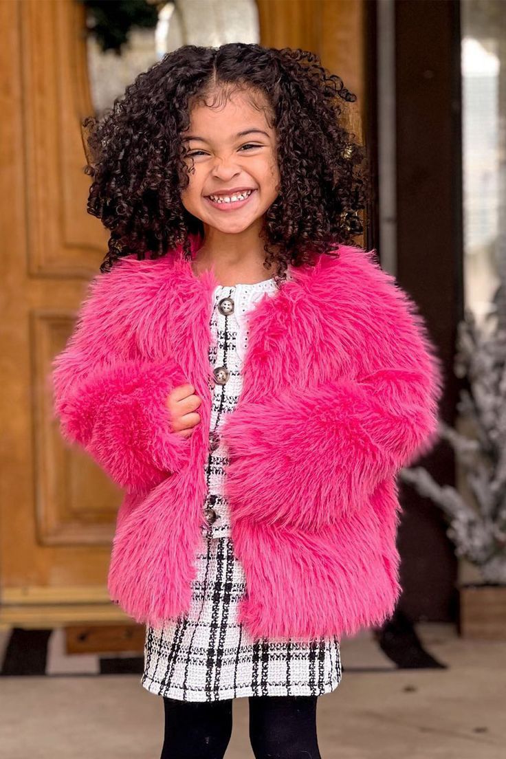 Kids Mini We re Always Together Faux Fur Jacket in Hot Pink Size M 8 by Fashion Nova