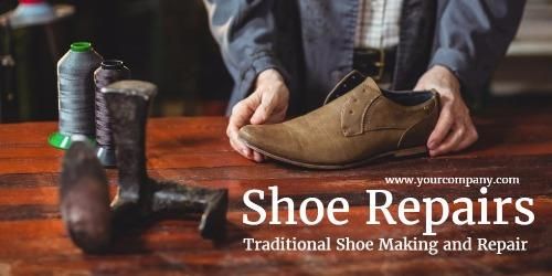 a stunning image as the background with white text above it for your shoe repair services create a unique twitter post in minu shoe repair shoes chelsea boots