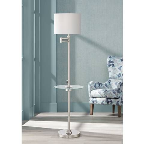 Skylar Brushed Nickel Tray Floor Lamp With Usb Port 1g350 Lamps Plus Table Contemporary 1g350 Lamps Plus Floor Lamp Table, Floor Lamp With Tray And Usb