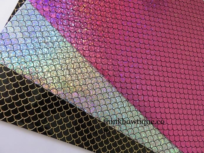 Faux Leather for Crafts and Bows Metallic Mermaid Scales Leatherette Fabric