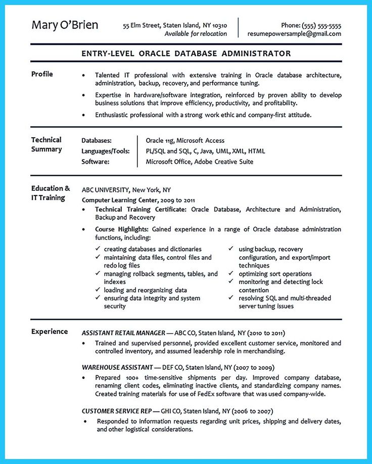 database administrator resumes