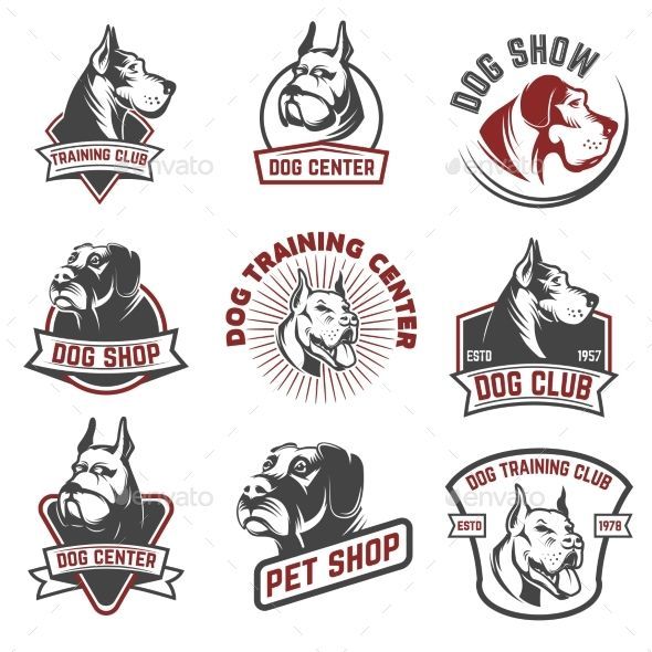 Vintage Dog Shop Dog Training Center Emblem Templates Isolated
