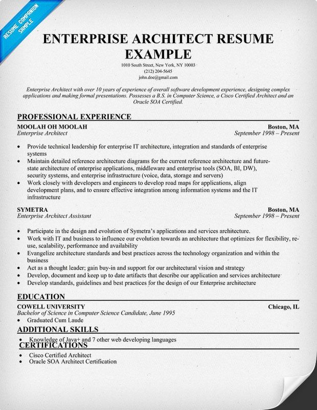 architects resume job description